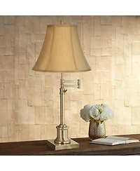 360 Lighting Traditional Swing Arm Desk Table Lamp Adjustable Height 36" Tall Antique Brass Bell Shade for Living Room Bedroom