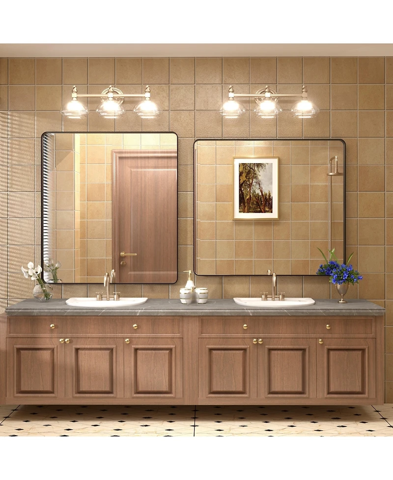 Apmir 32" x 36" High-Strength Tempered Glass and Aluminum Alloy Framed Wall Decor Bathroom Vanity Mirror