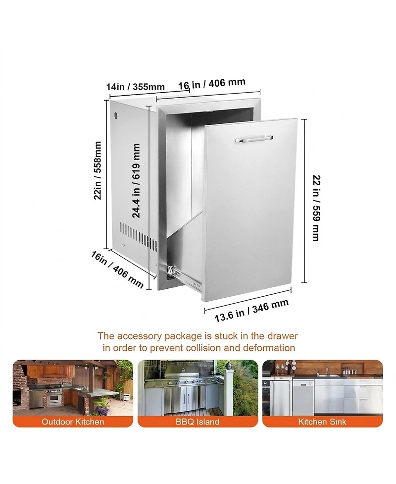 Sugift Outdoor Kitchen Propane Tank Drawer 16in W x 24.4in H x 16in D Stainless Steel