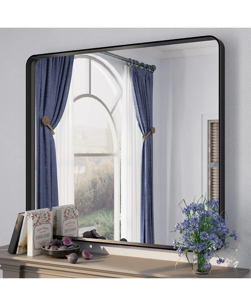 Apmir 36" x 40" High-Strength Tempered Glass and Aluminum Alloy Framed Wall Decor Bathroom Vanity Mirror