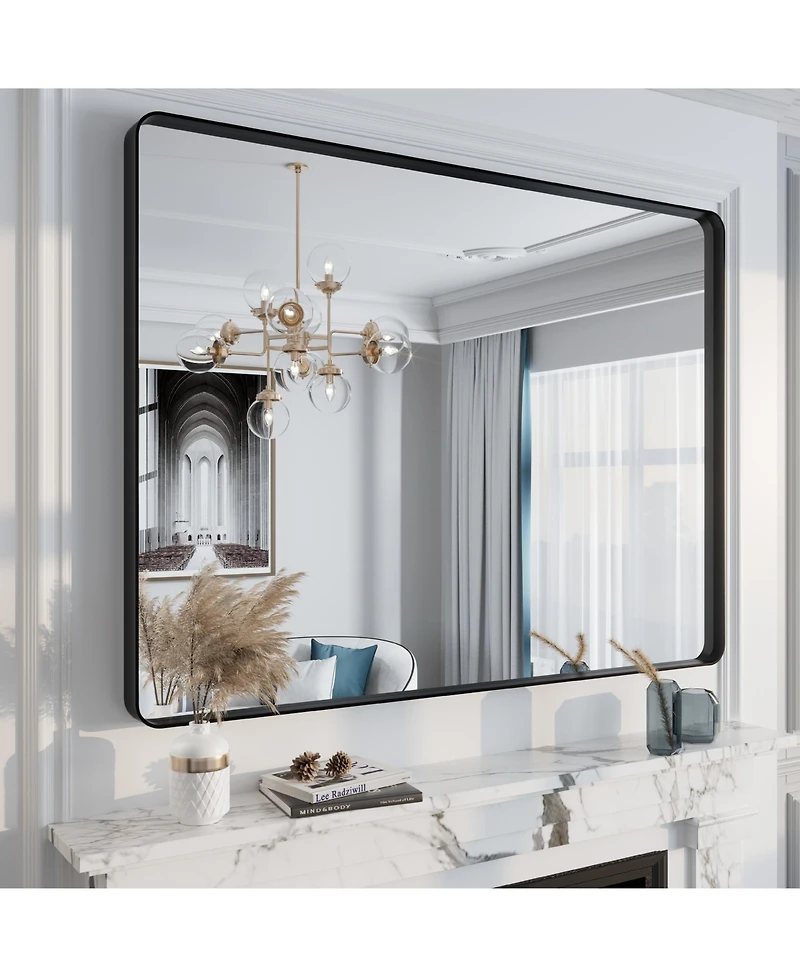 Apmir 48" x 36" High-Strength Tempered Glass and Aluminum Alloy Framed Wall Decor Bathroom Vanity Mirror