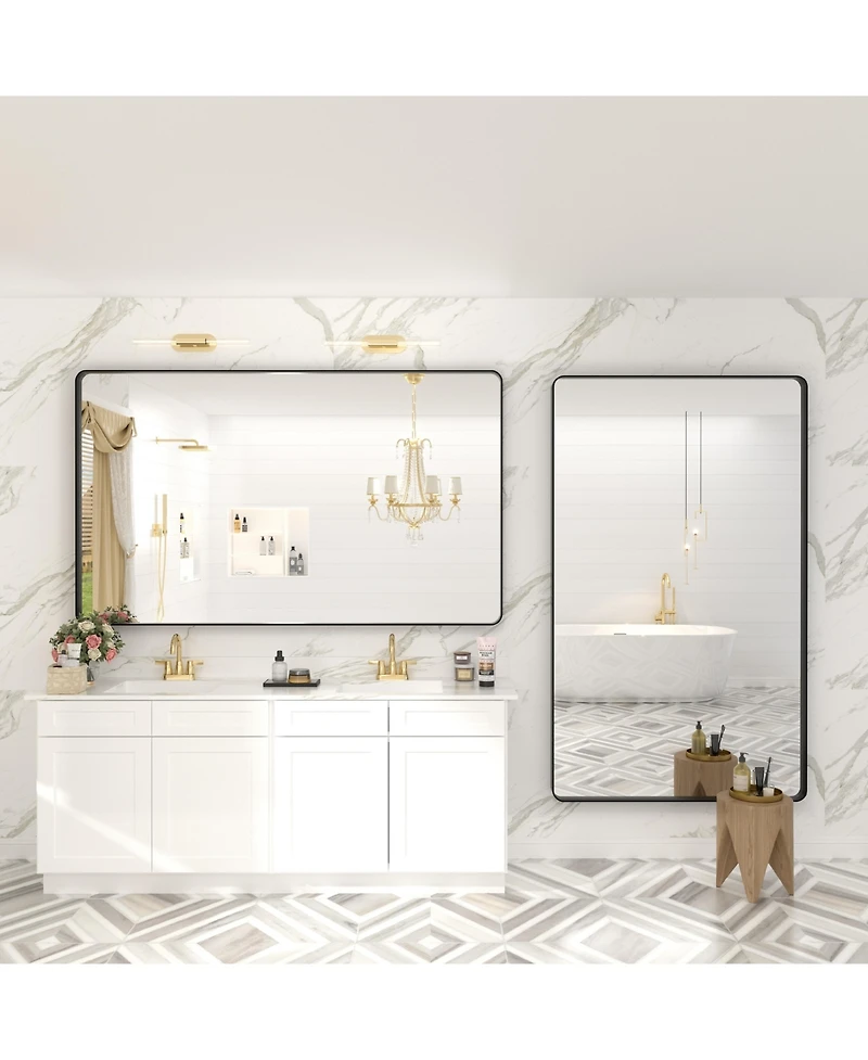 Apmir 60" x 36" High-Strength Tempered Glass and Aluminum Alloy Framed Wall Decor Bathroom Vanity Mirror