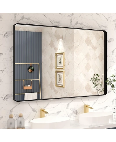 Apmir 48" x 32" High-Strength Tempered Glass and Aluminum Alloy Framed Wall Decor Bathroom Vanity Mirror