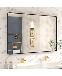 Apmir 48" x 32" High-Strength Tempered Glass and Aluminum Alloy Framed Wall Decor Bathroom Vanity Mirror