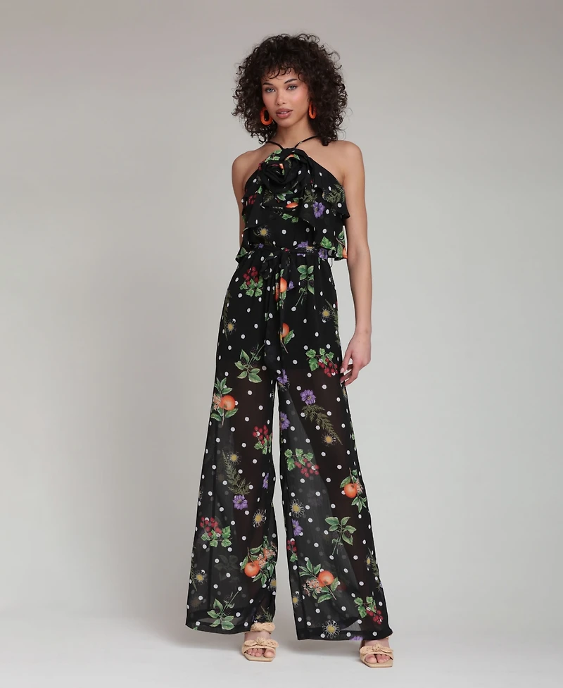 Avec Les Filles Women's Printed Halter Neck Jumpsuit