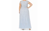 Adrianna Papell Plus Sequined-Mesh Evening Gown