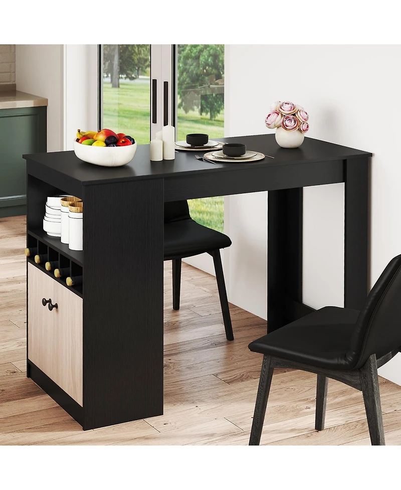 Gouun 48-Inch Bar Table with Storage Cabinet and Wine Rack