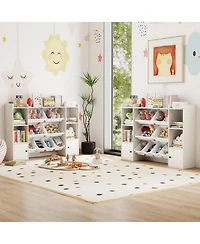 Gouun Kids Toy Storage and Bookshelf with Boxes and Open Shelves