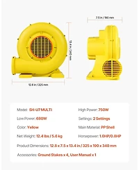 Givimo 680W-750W Commercial Inflatable Air Blower for Bounce Houses and Slides