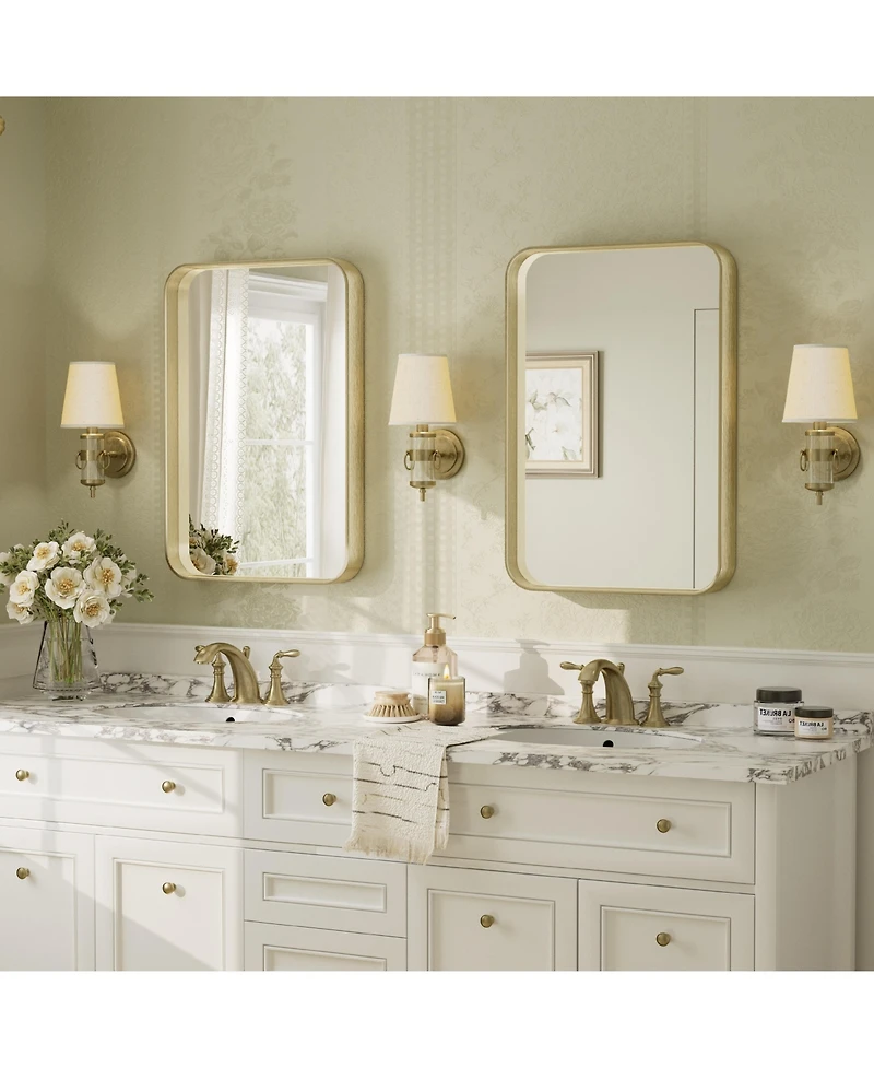 Apmir High-Strength Tempered Glass and Aluminum Alloy Framed Wall Decor Bathroom Vanity Mirror in Brushed Gold