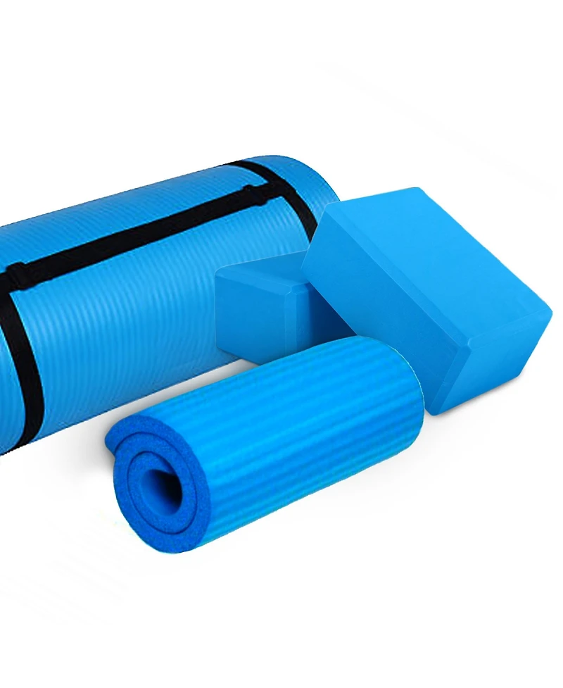 BalanceFrom Fitness 71"x24" Anti Tear Yoga Mat w/Strap, Knee Pad & Blocks