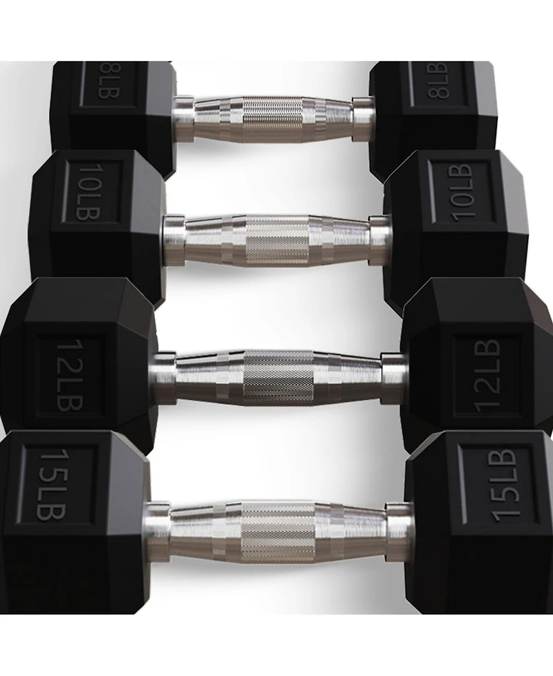 BalanceFrom Fitness Signature Steel Rubber Encased Hex Textured Dumbbell Workout Set with Rack & 5 Pairs of 5, 8, 10, 12, and 15 Pound Weights, Black