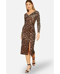 Yumi Women's Velvet Long Sleeve Fitted Midi Dress