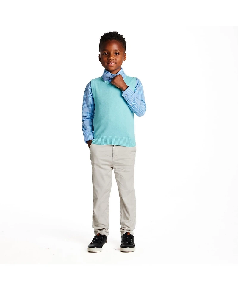 Andy & Evan Toddler Boys and Toddler/Child Aqua Grey Plaid Vest Set