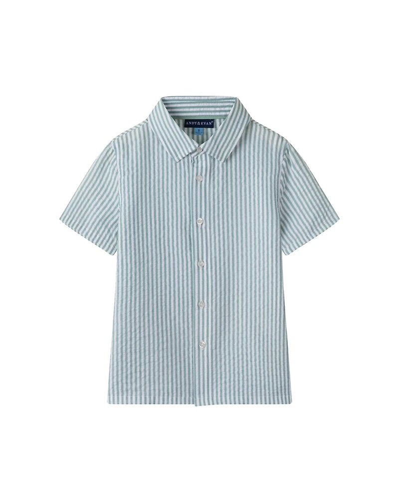 Andy & Evan Toddler Boys Toddler/Child Teal Striped Buttondown and Linen Shorts Set