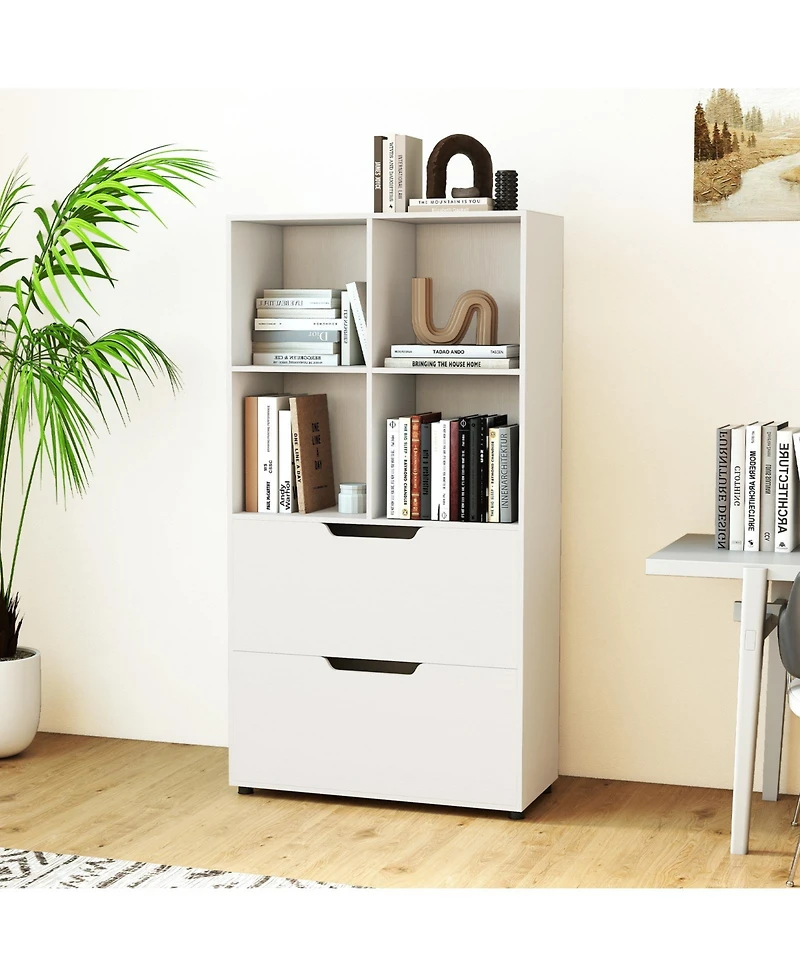 Gouun 5-Tier 4-Cube Bookcase with 2 Drawers, 27.5 x 13 x 51