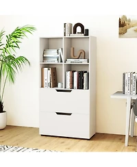 Gouun 5-Tier 4-Cube Bookcase with 2 Drawers, 27.5 x 13 x 51