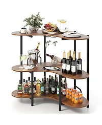 Gouun 3-Tier Liquor Bar Table with Stemware Rack and Storage Shelves
