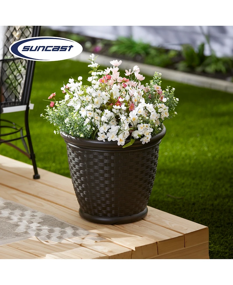Suncast Sonora 18 Inch Resin Wicker Decorative Flower Planter, Brown (4 Pack)