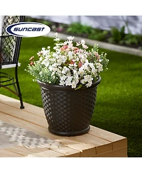 Suncast Sonora 18 Inch Resin Wicker Decorative Flower Planter, Brown (4 Pack)