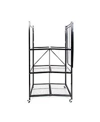 Origami R5-06W Black 4-Wheeled and 4-Shelf Folding Steel Wire Shelving Storage