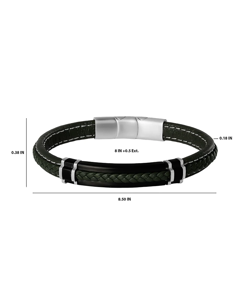 Lucky Brand Braided Leather Bracelet Stainless Steel