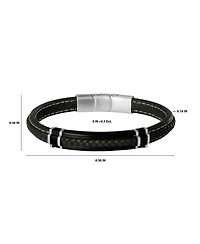 Lucky Brand Braided Leather Bracelet Stainless Steel
