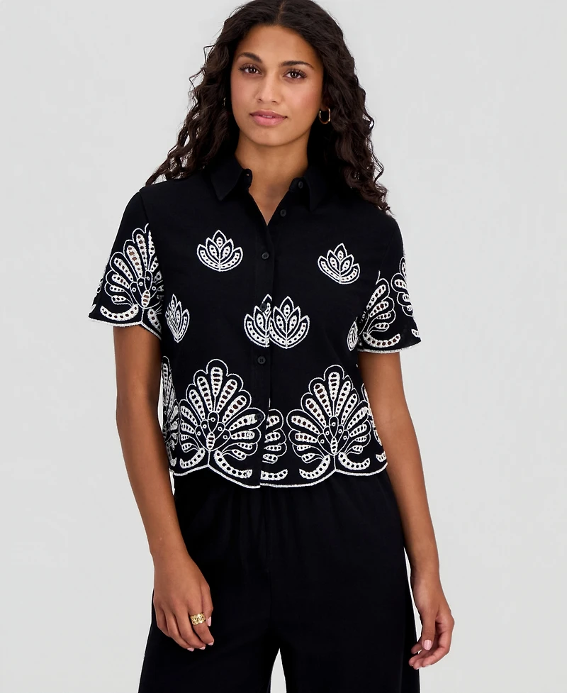 And Now This Petite Embroidered Cotton Wide Leg Pants, Macy's Exclusive