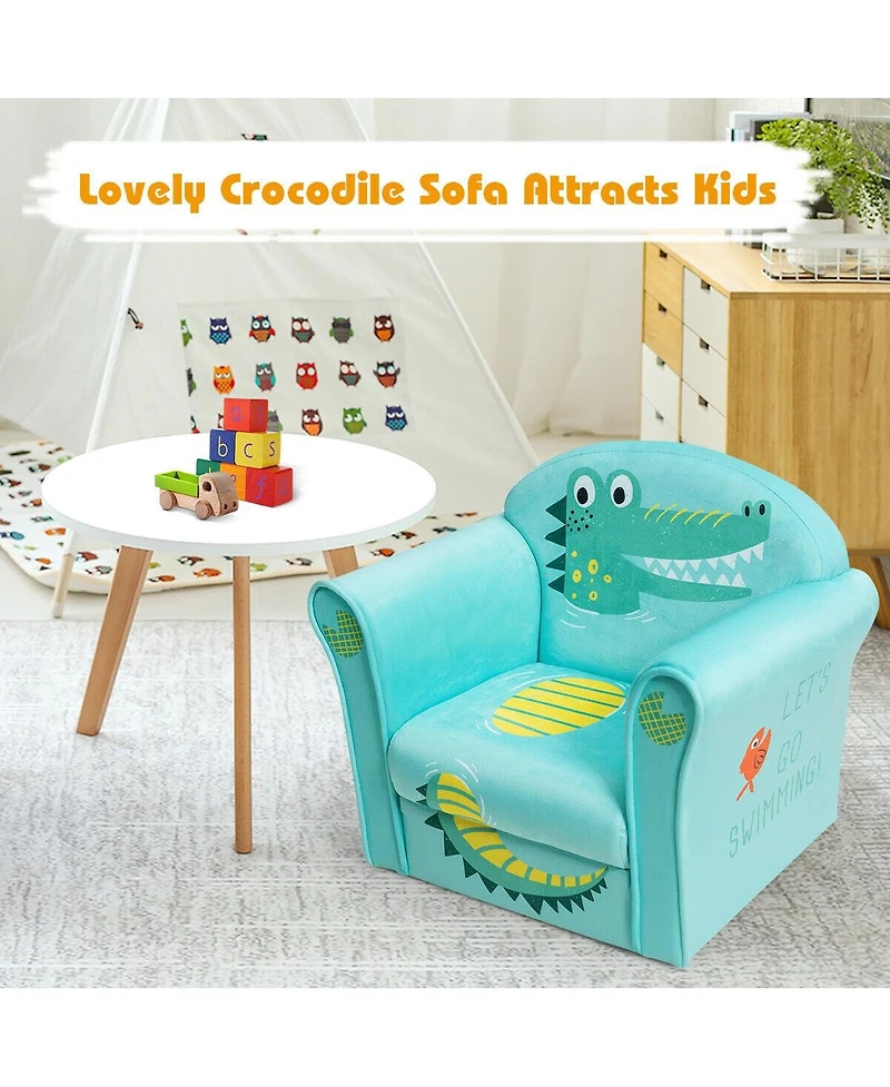 Gouun Kids Crocodile Upholstered Armrest Sofa with Velvet Cover, Ages 1-5, 20x15x17 in