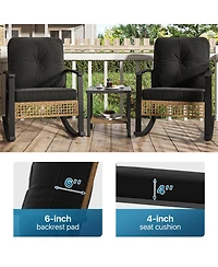 Aoxun Indoor Outdoor Rocking Chair 3 Piece Set Metal Frame Patio Furniture with Wicker Accent and Side Table.