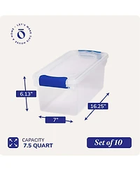 Homz 7.5 Quart Secure Latching Clear Plastic Stackable Storage Container,10 Pack