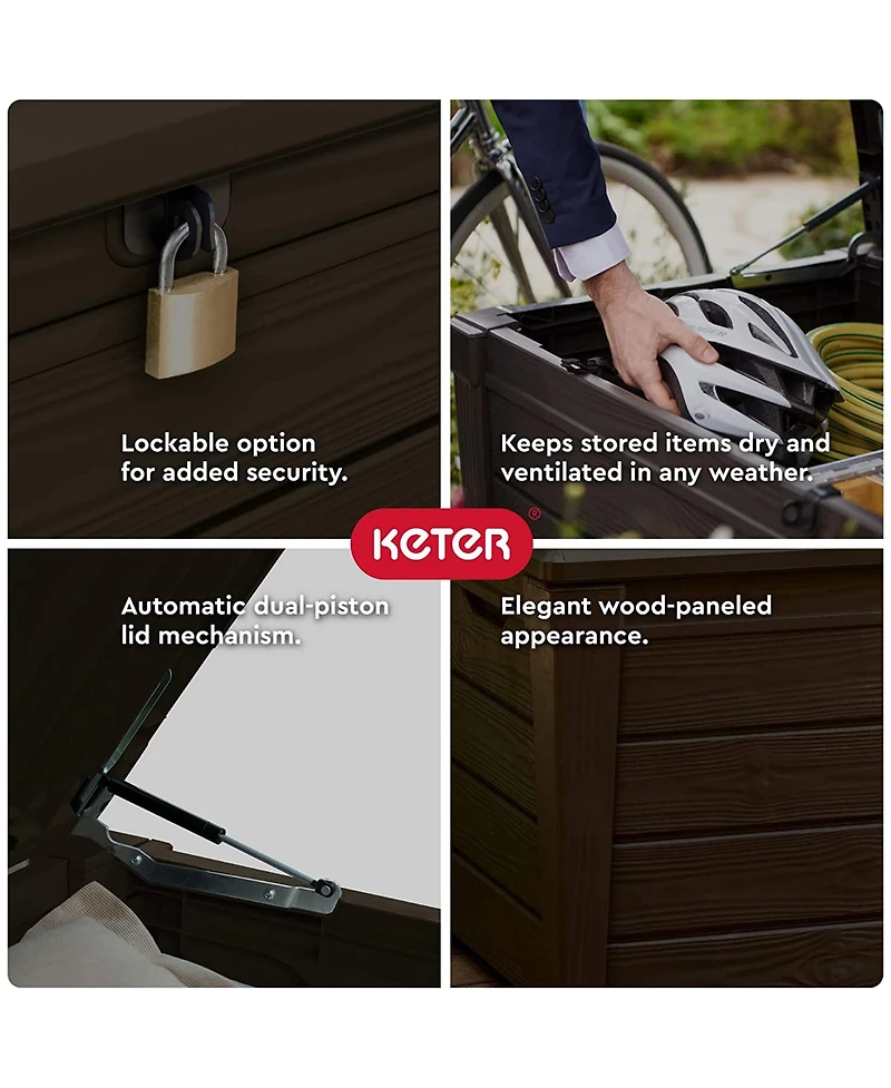 Keter Brightwood Weatherproof Resin Patio Deck Storage Box Bench (2 Pack)