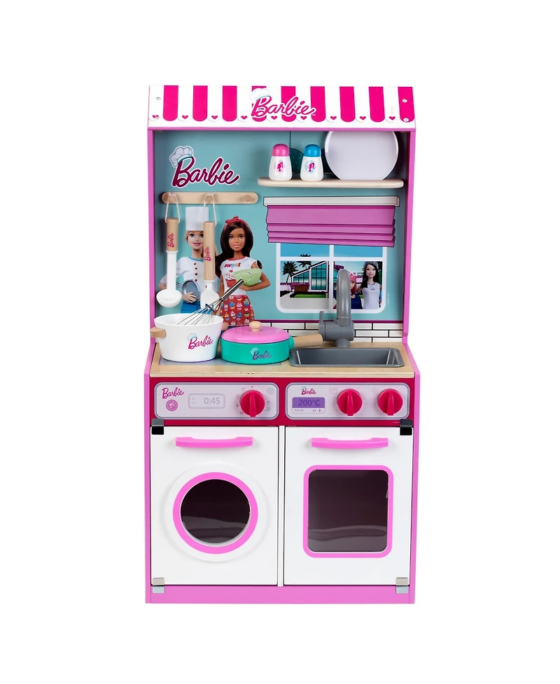 Theo Klein 2 In 1 Barbie Wooden and Metal Toy Kitchen and Dollhouse with Pretend Washing Machine and Oven for Kids Ages 3 and Up