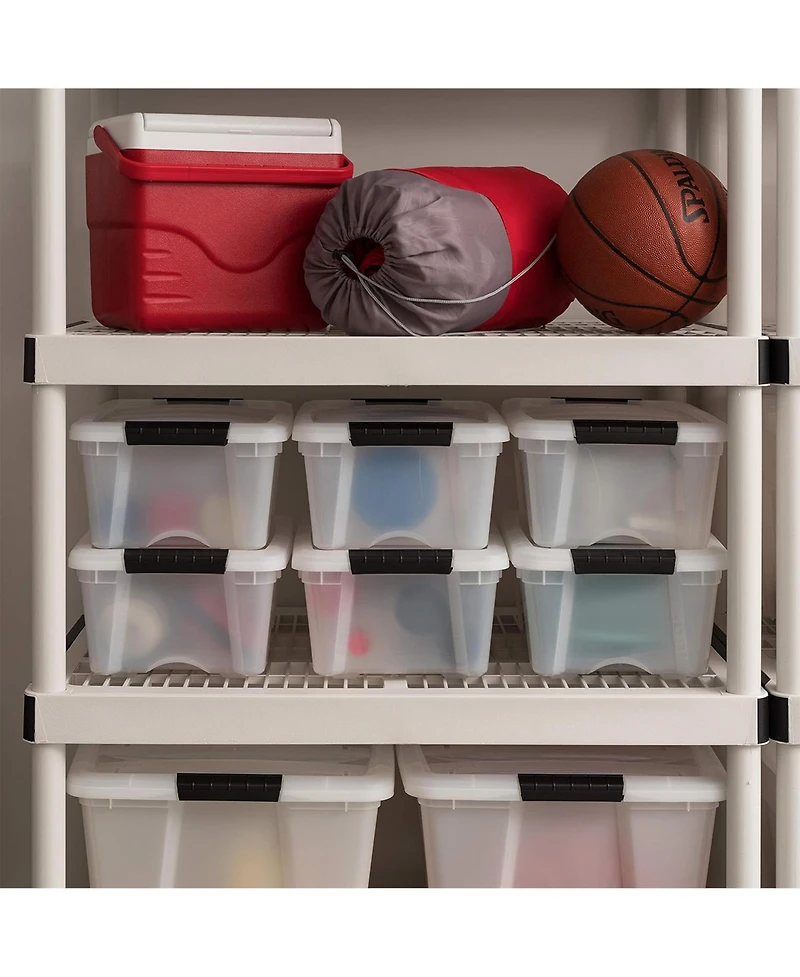 Iris 6 Pack 12qt Plastic Storage Bin with Lid and Secure Latching Buckles, Pearl