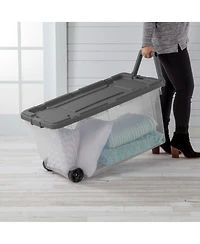 Sterilite 160 Qt Latching Stackable Wheeled Storage Box Container w/ Lid, 2 Pack