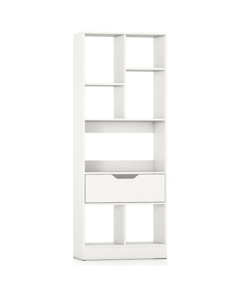 Gouun 51 in Tall 7-Cube Freestanding Bookcase with Drawer, 20 x 9.5 x 51