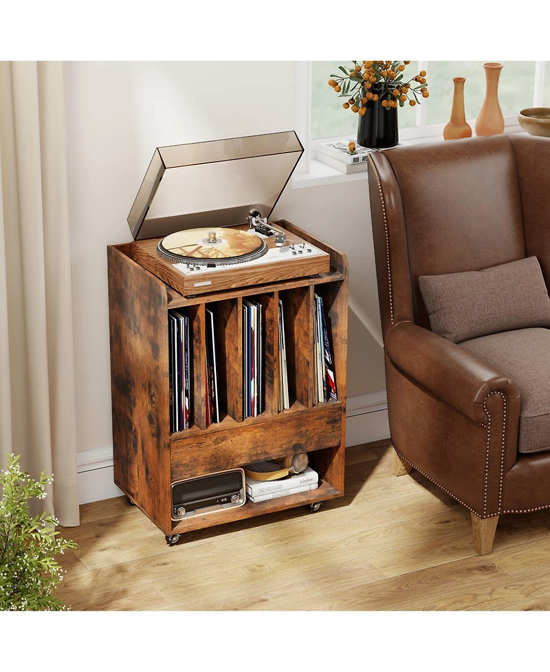 Gouun Record Player Stand with Drawer and Vinyl Record Holder, 20.5 x 14 x 29