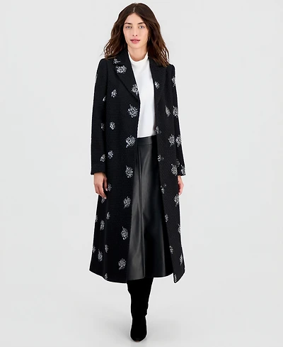 CeCe Women's Single-Breasted Sparkle Boucle Maxi Coat