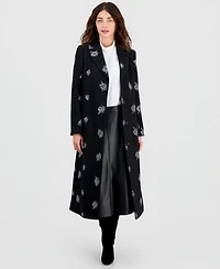 CeCe Women's Single-Breasted Sparkle Boucle Maxi Coat