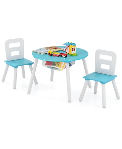 Gouun Wood Activity Kids Table and Chair Set with Center Mesh Storage