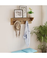 Gouun Wall-Mounted Wooden Coat Rack with Shelf and 6 Hooks, 31.5 in