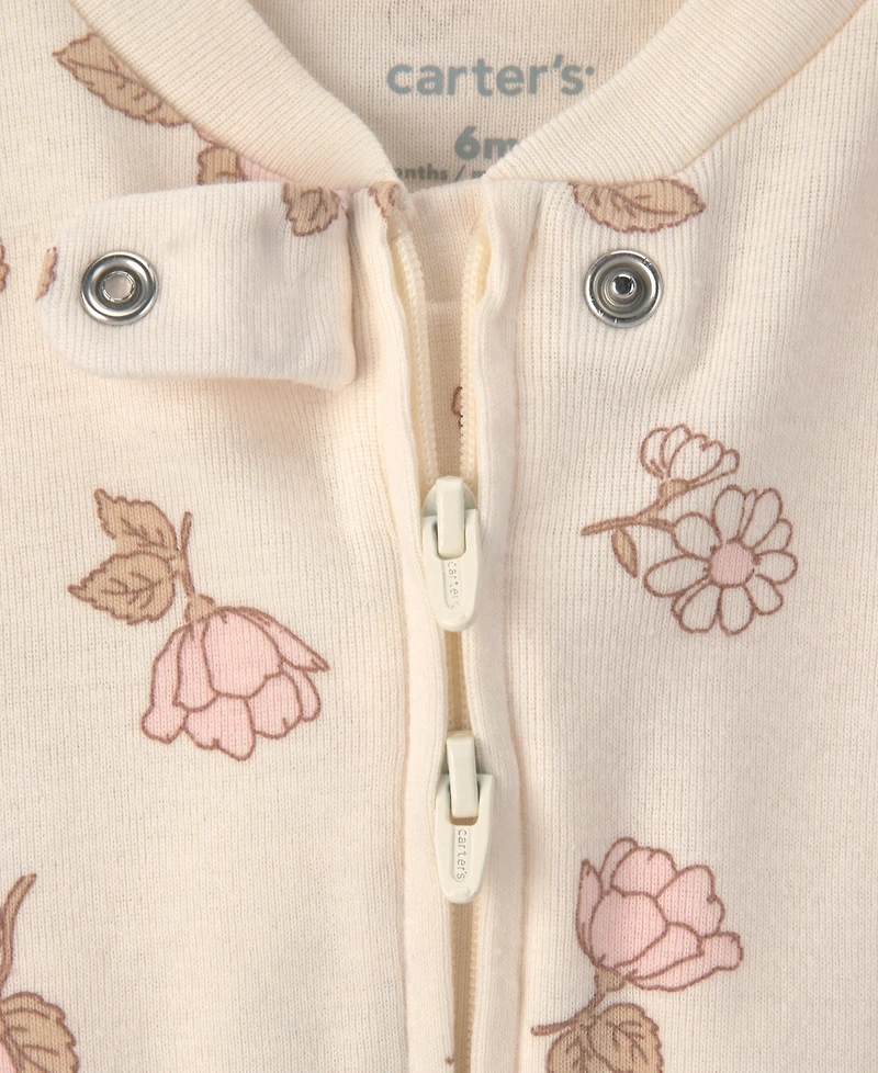 Carter's Baby Girls' 2-Pack Flower Striped Snug Fit Sleep & Play