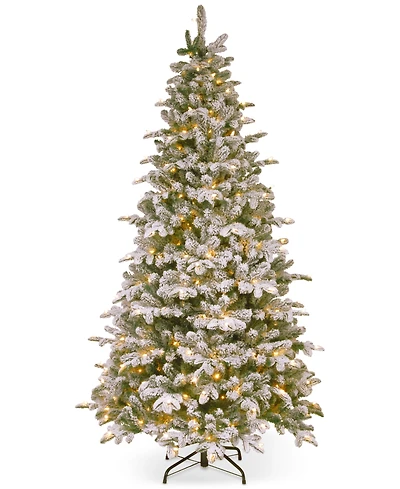 National Tree Company 7.5' Feel-Real Snowy Everest Fir Medium Hinged Christmas Tree with 450 Clear Lights