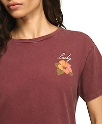 Lucky Brand Women's Hibiscus Print Crewneck Boyfriend T-Shirt