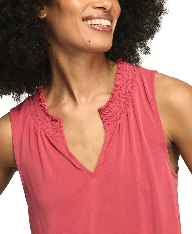 Lucky Brand Women's Sandwash Smocked Trim V-Neck Tank Top
