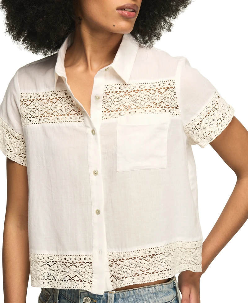 Lucky Brand Women's Cutwork Collared Camp Shirt