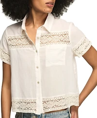 Lucky Brand Women's Cutwork Collared Camp Shirt