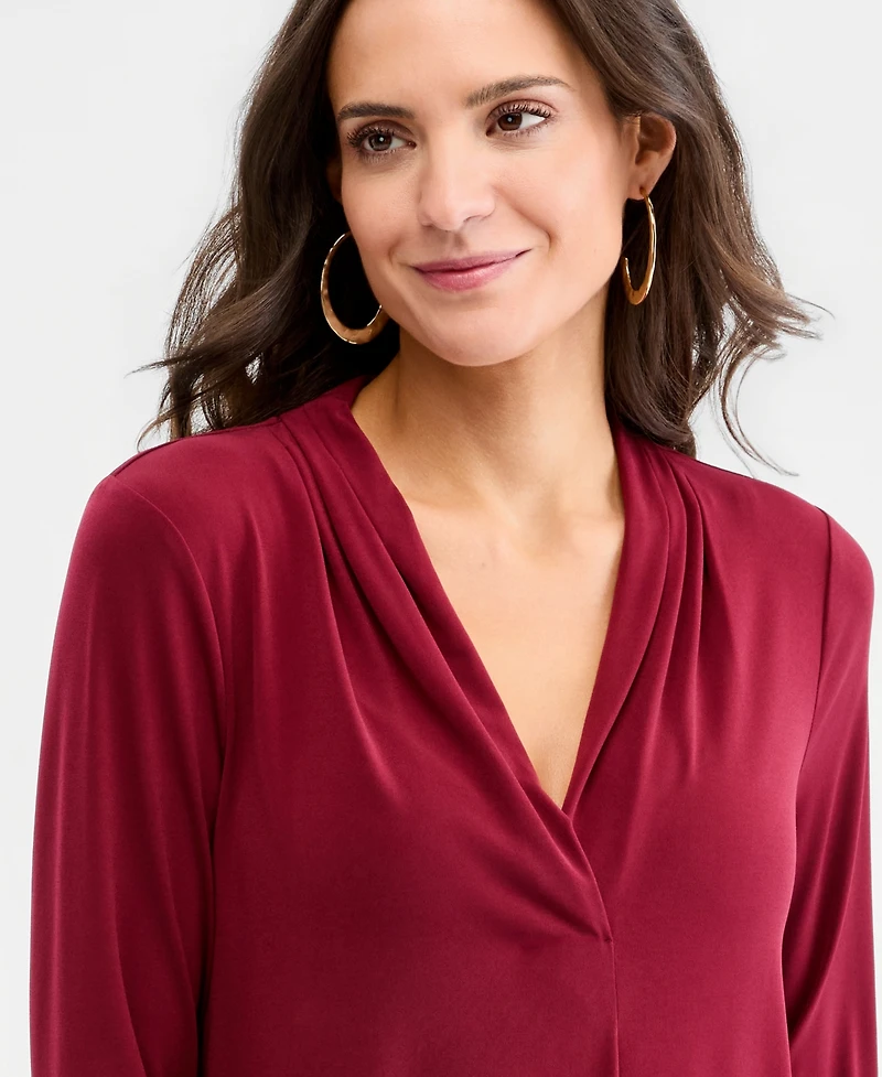 Jm Collection Women's 3/4 Sleeve V-Neck Knit Top, Created for Macy's