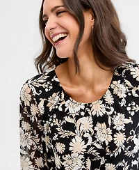Jm Collection Women's Printed Chiffon-Sleeve Gathered-Neck Top, Macy's Exclusive