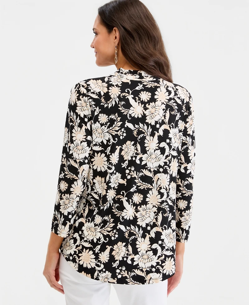 Jm Collection Women's Printed 3/4 Sleeve V-Neck Knit Top, Macy's Exclusive